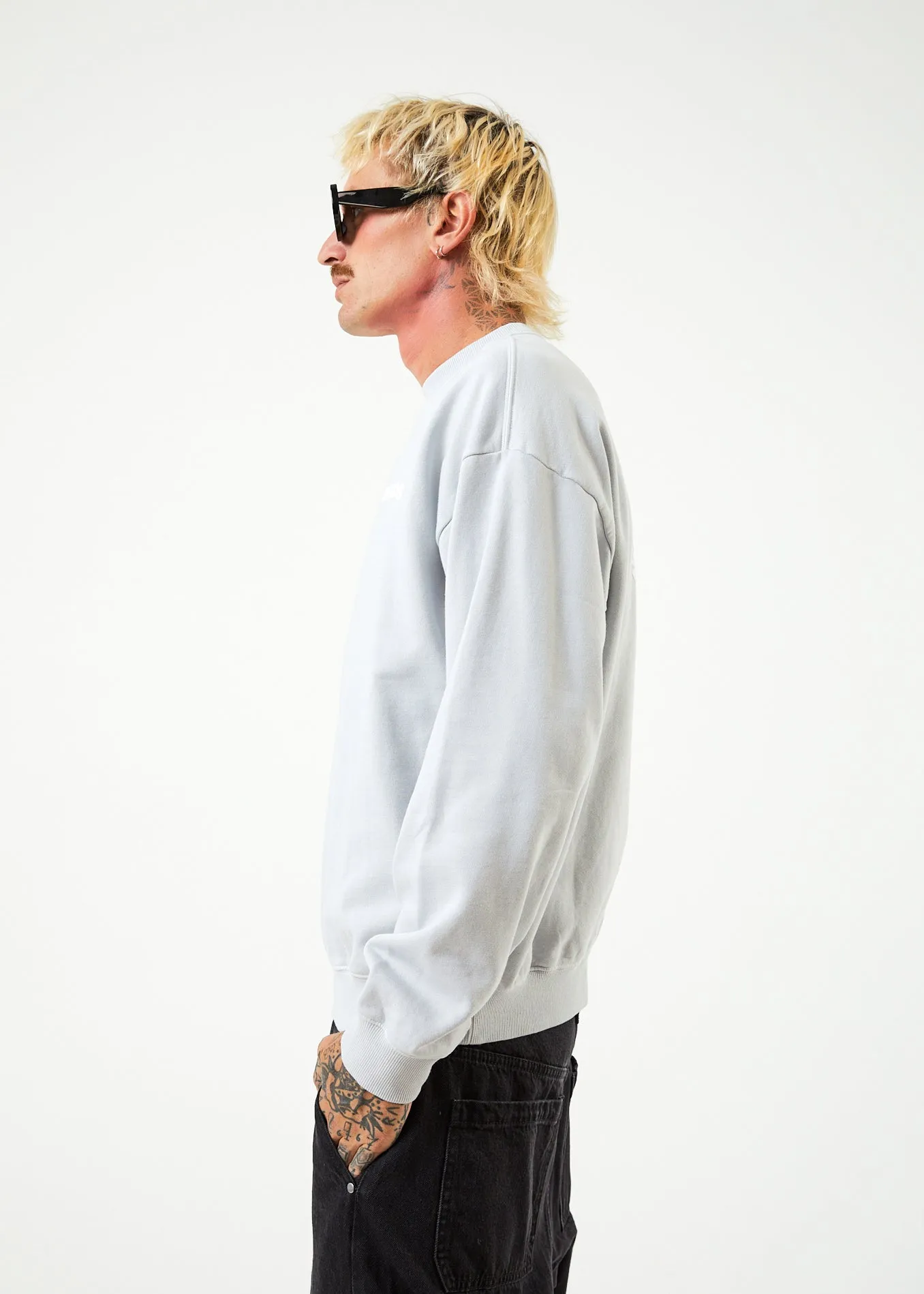 AFENDS Mens Vortex - Crew Neck Jumper - Smoke