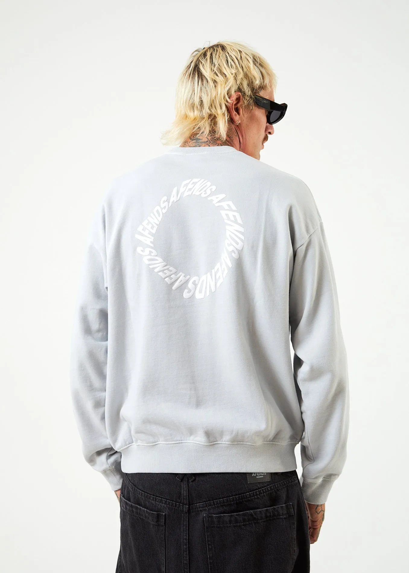 AFENDS Mens Vortex - Crew Neck Jumper - Smoke