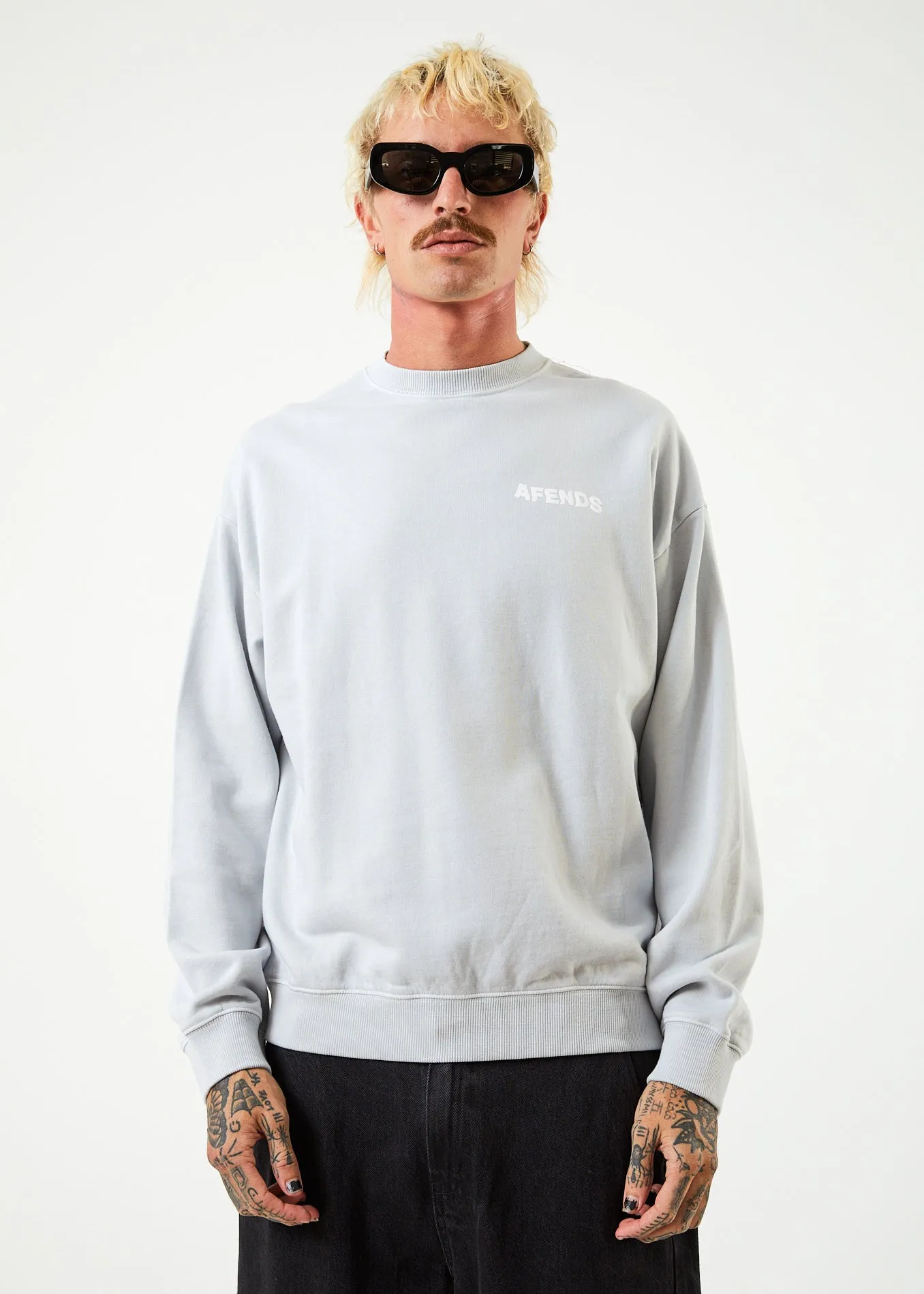 AFENDS Mens Vortex - Crew Neck Jumper - Smoke