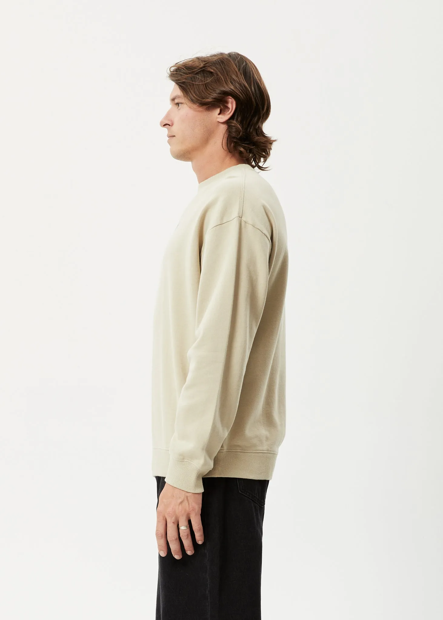 AFENDS Mens World - Crew Neck Jumper- Cement