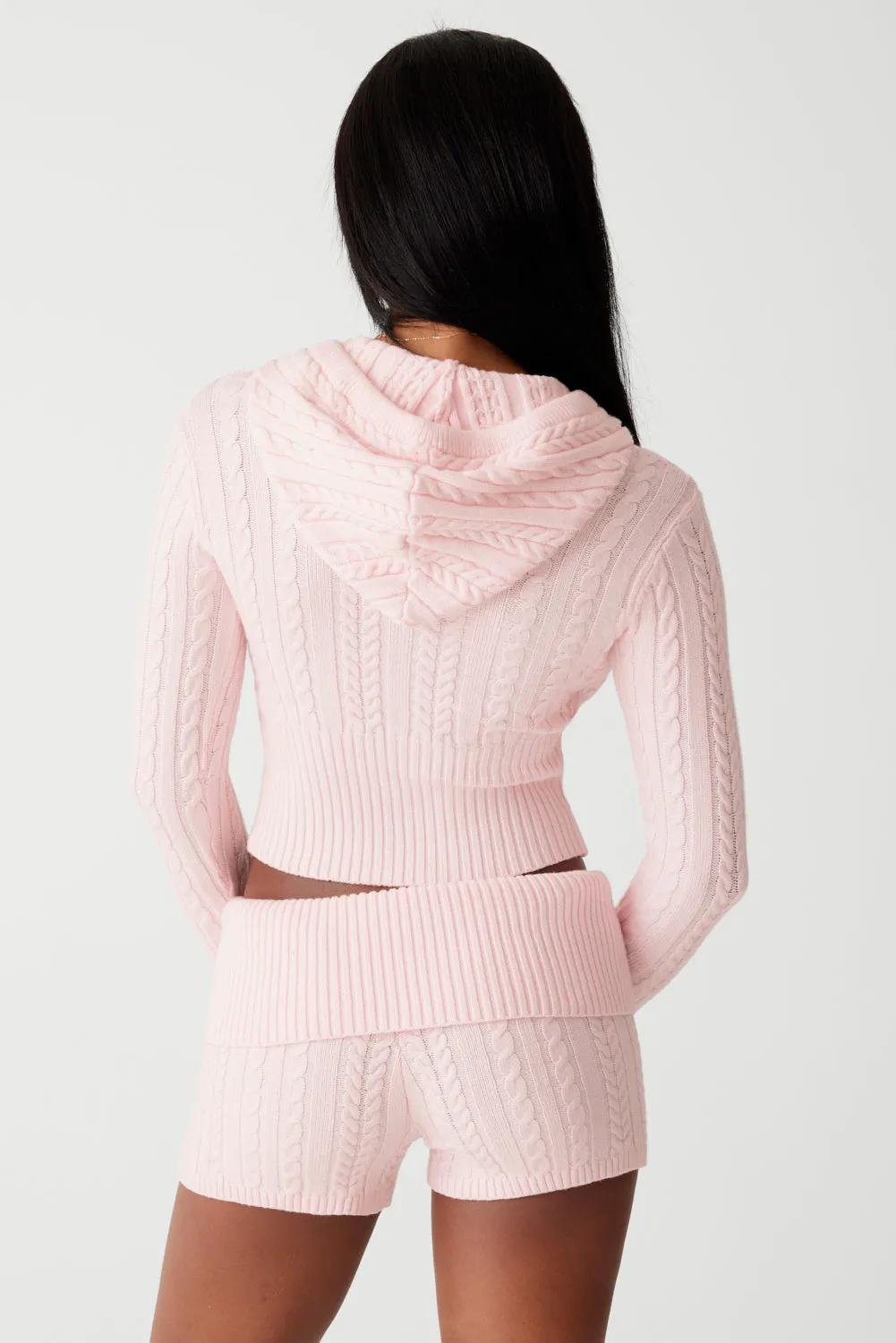 Aimee Cable Cloud Knit Hoodie - Rose Quartz