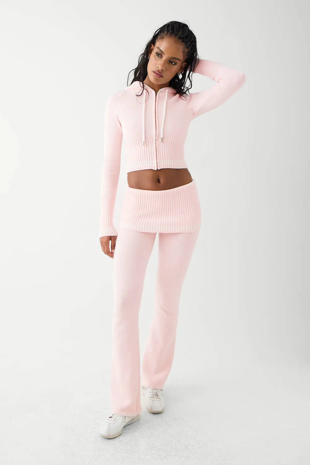 Aimee Cloud Knit Flare Pant - Rosebud Pink