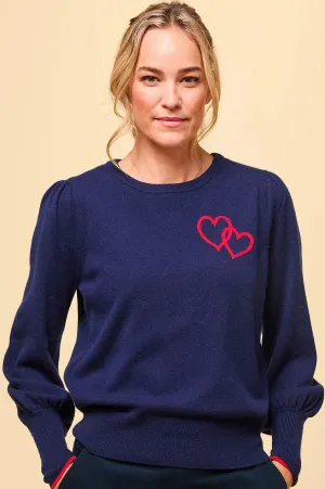 ASPIGA HEARTS CREW NECK JUMPER NAVY RED