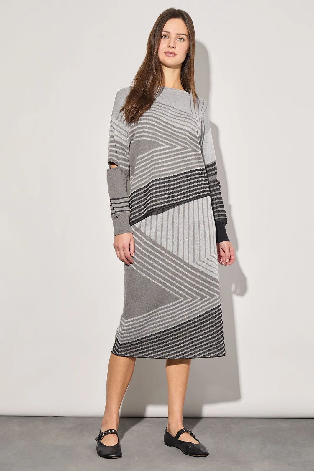 Asymmetrical Tunic - Stripe Color Block Soft Knit