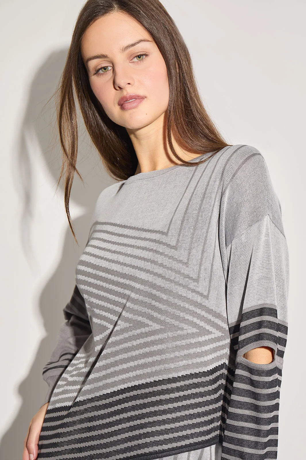 Asymmetrical Tunic - Stripe Color Block Soft Knit