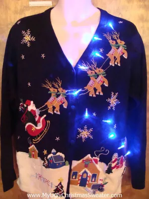 Best Flying Reindeer Tacky Xmas Sweater with Lights