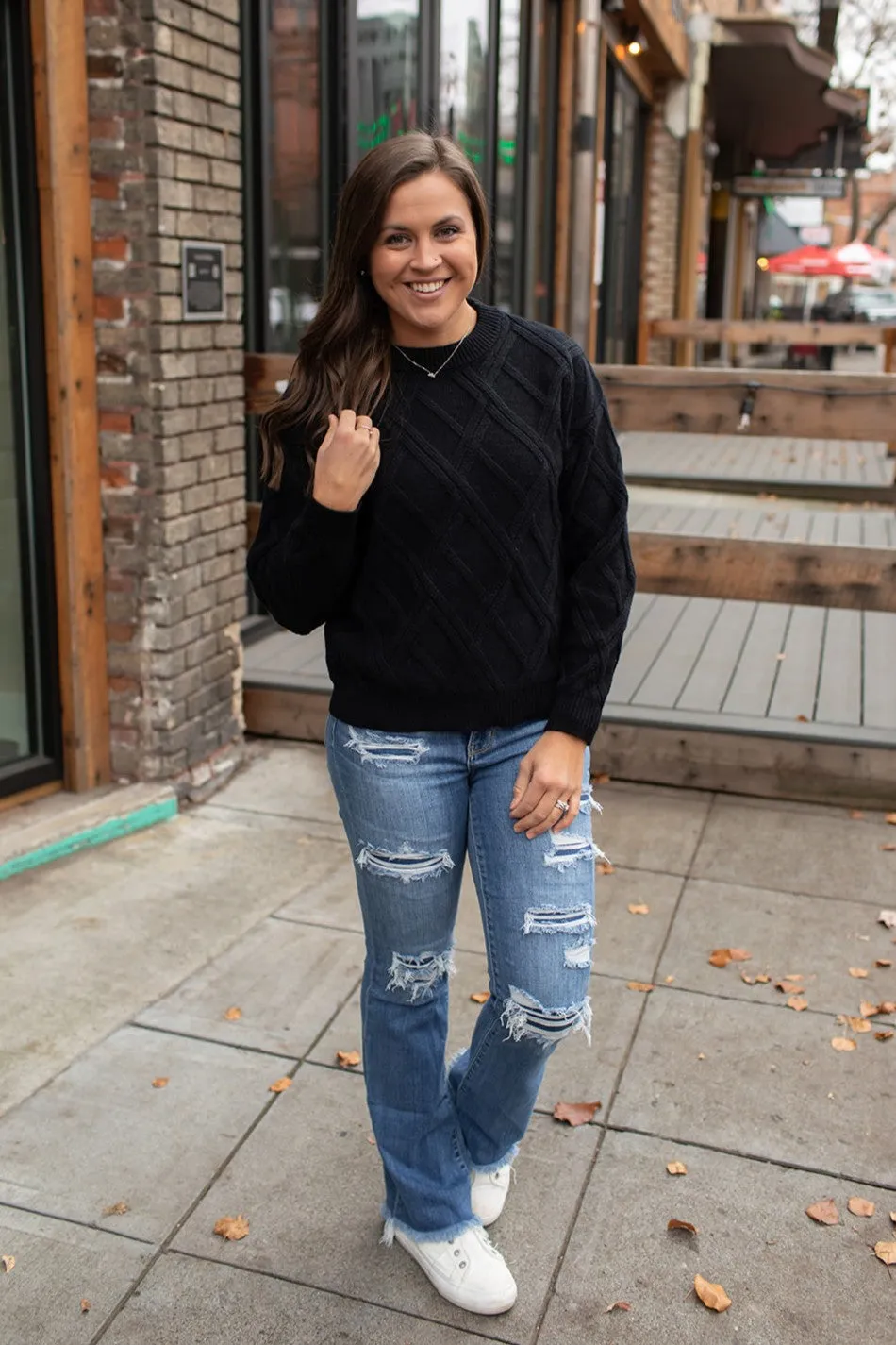 Black Crossed Knit Chunky Sweater (SM-XL)