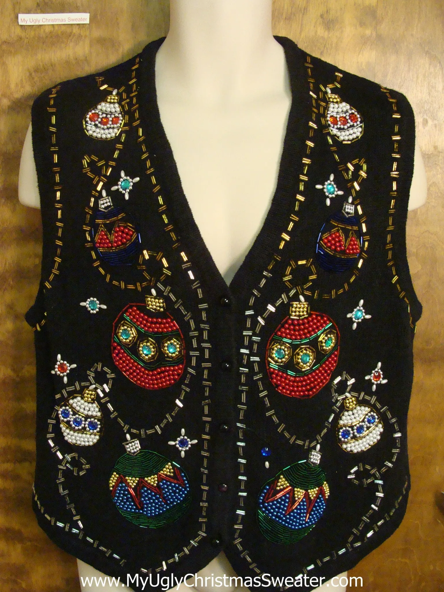 Bling Ornaments and Ribbons Cheesy Christmas Sweater Vest