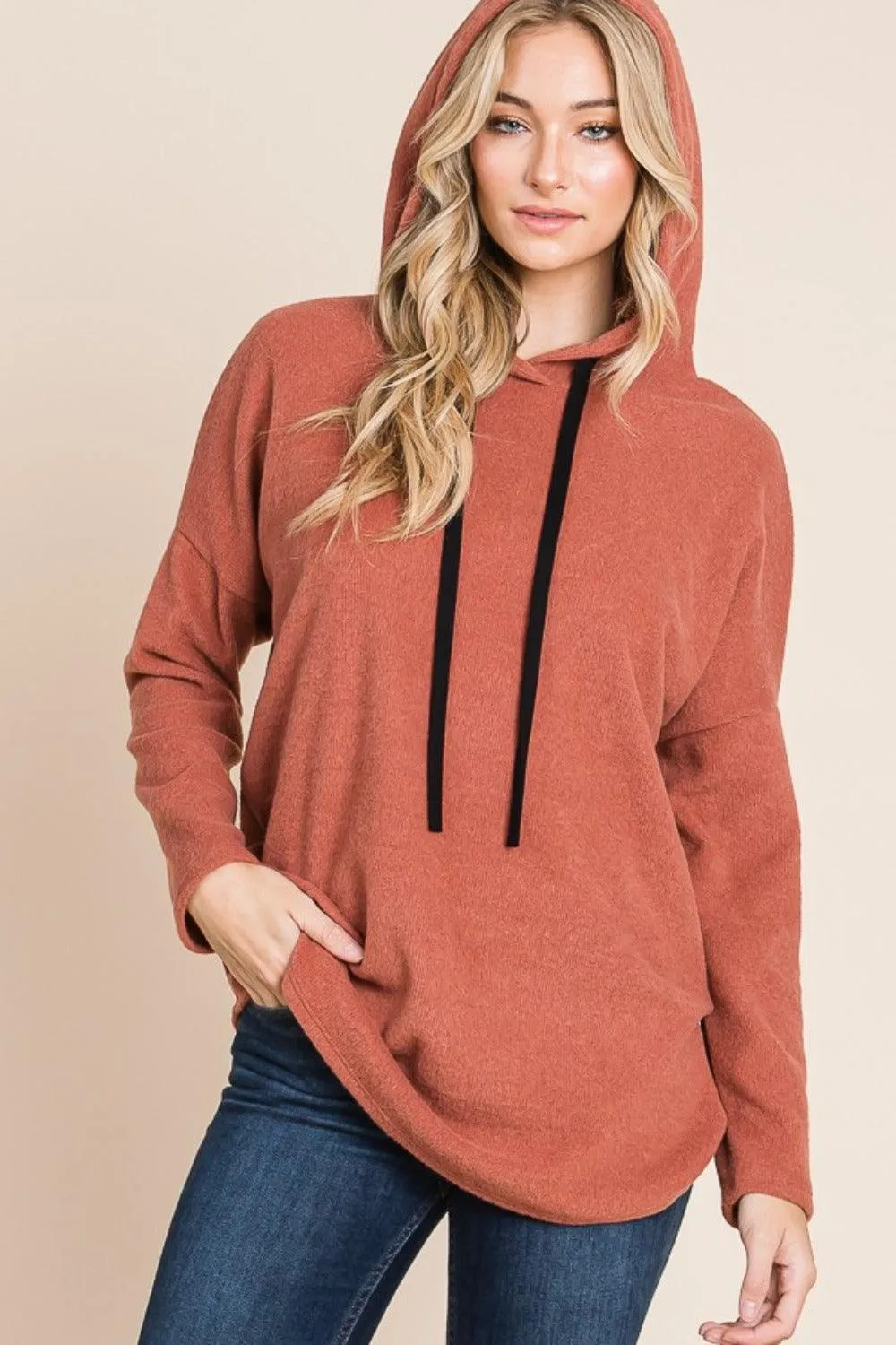 BOMBOM Hoodie USA Stock Brick Hooded Drop Shoulder Knit Sweatshirt