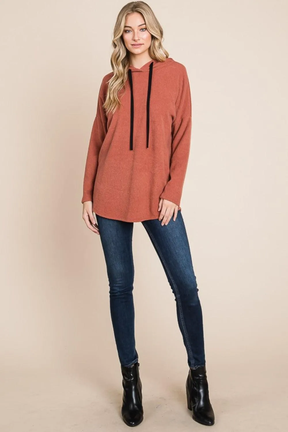 BOMBOM Hoodie USA Stock Brick Hooded Drop Shoulder Knit Sweatshirt