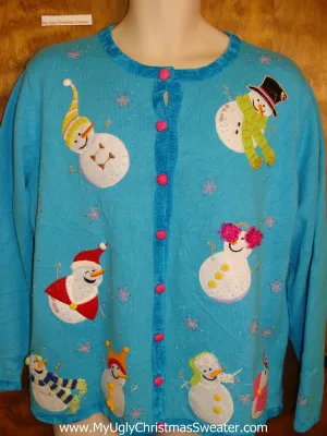 Bright Blue Cute Ugly Christmas Sweater Cardigan