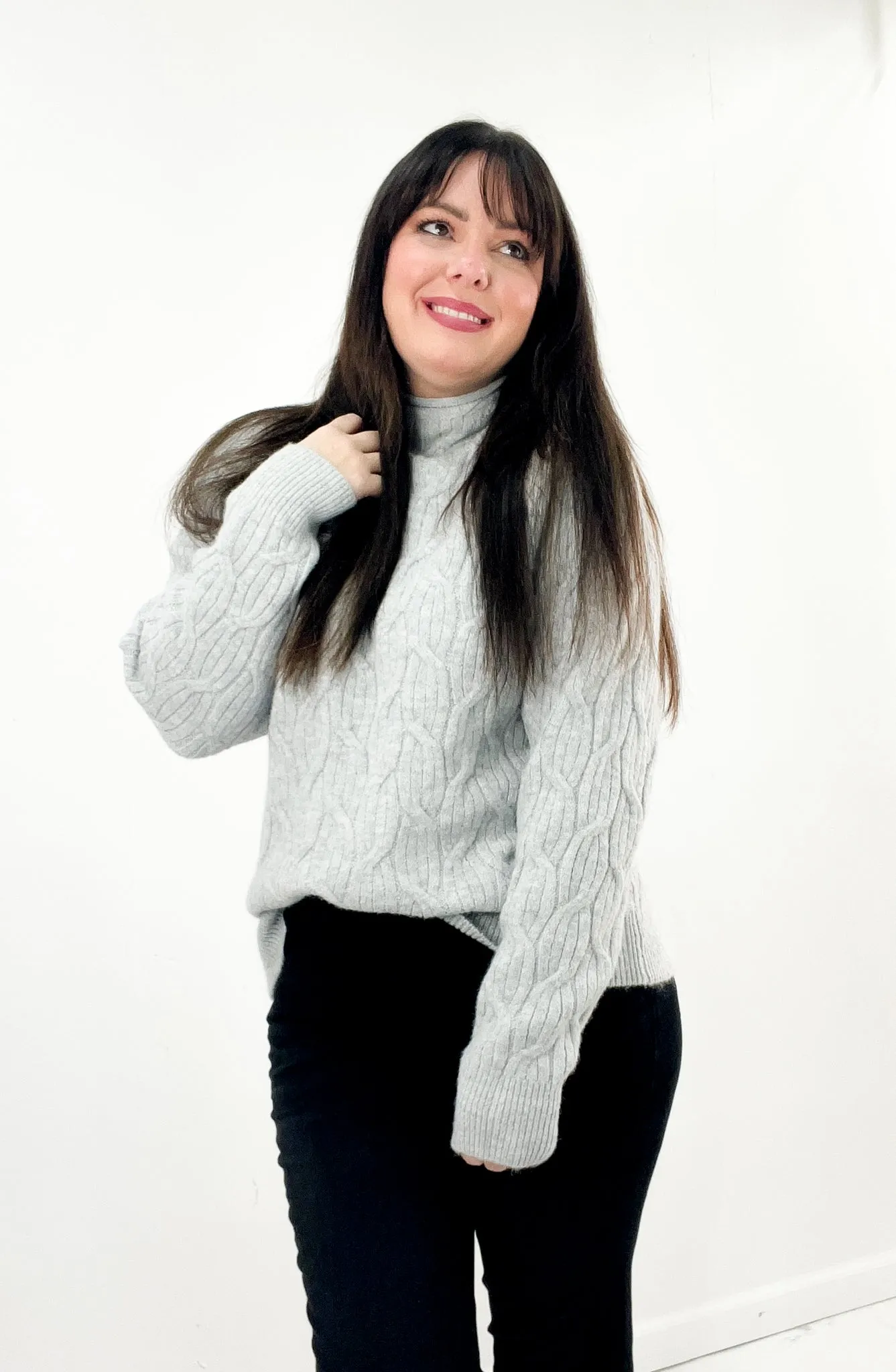 Cable Knit Mock Neck Cozy Sweater