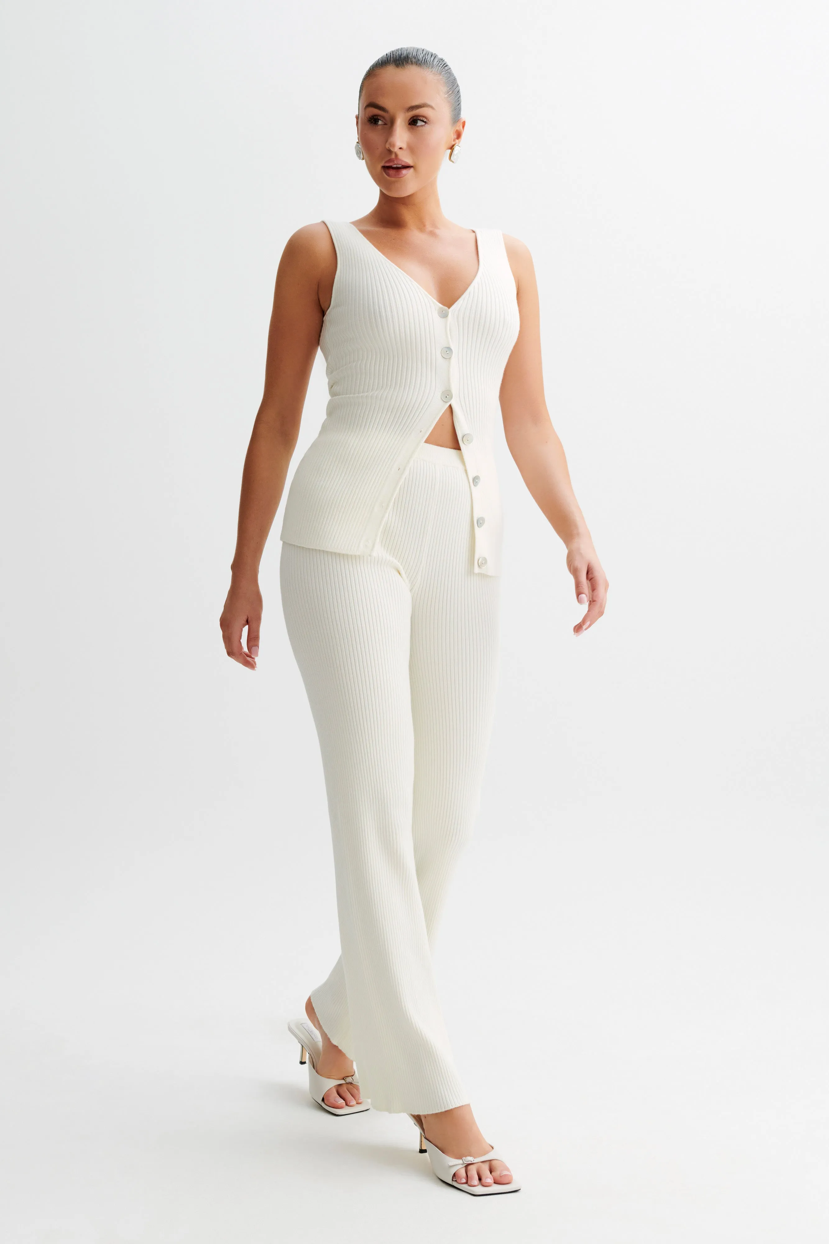 Calypso Knit Longline Vest - Ivory