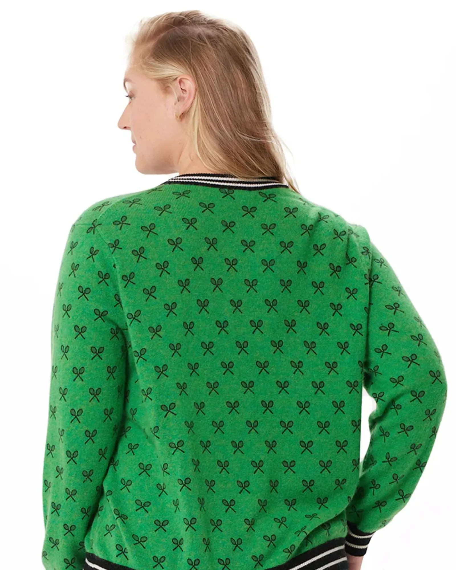 Cashmere Tennis Print Cardigan | Golf Green