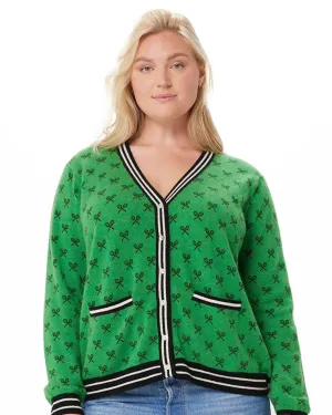 Cashmere Tennis Print Cardigan | Golf Green