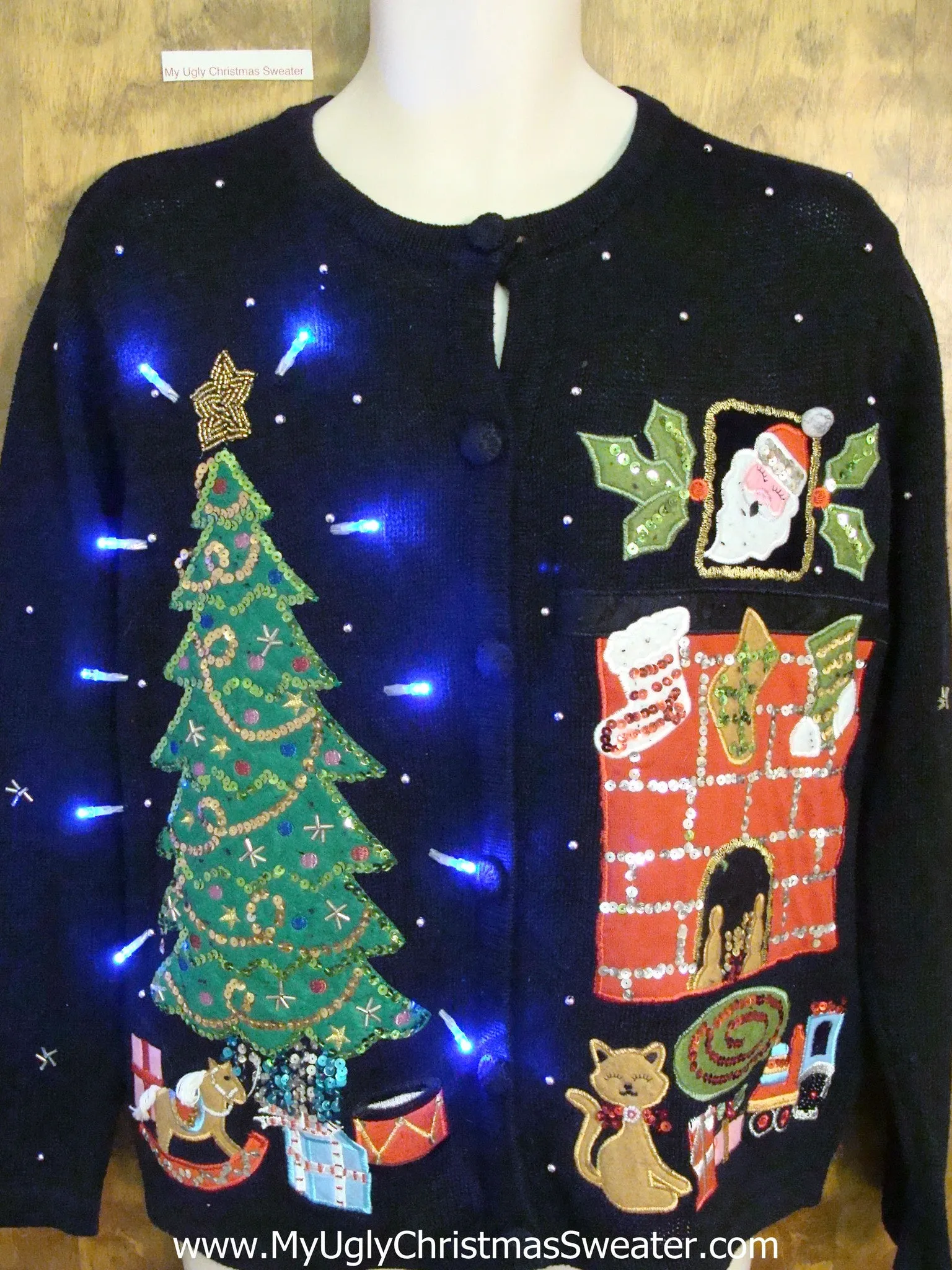 Cat Lovers Ugly Christmas Sweater with Lights