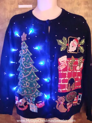 Cat Lovers Ugly Christmas Sweater with Lights