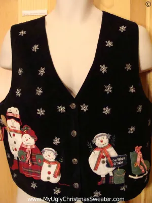 Cheap Black Velvety Snowman Themed Christmas Vest