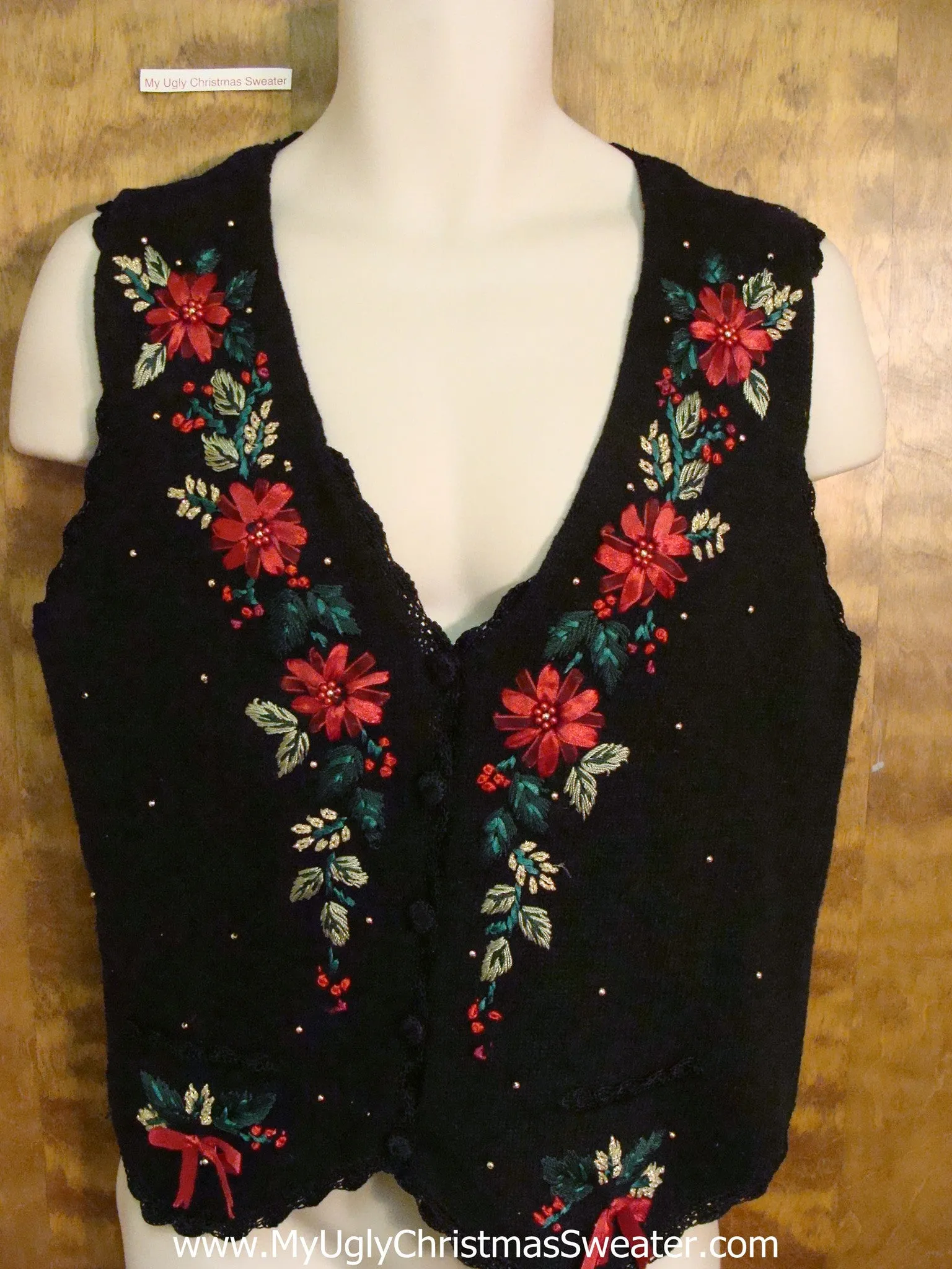 Cheap Holiday Sweater Vest with Poinsettias