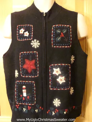 Cheap Ugly Christmas Sweater Vest with Ivy and Poinsettias