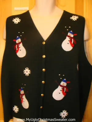 Cheap Ugly Christmas Sweater Vest with Wobbly Snowmen