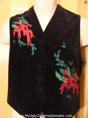 Cheap Velvety Christmas Vest Red Bows