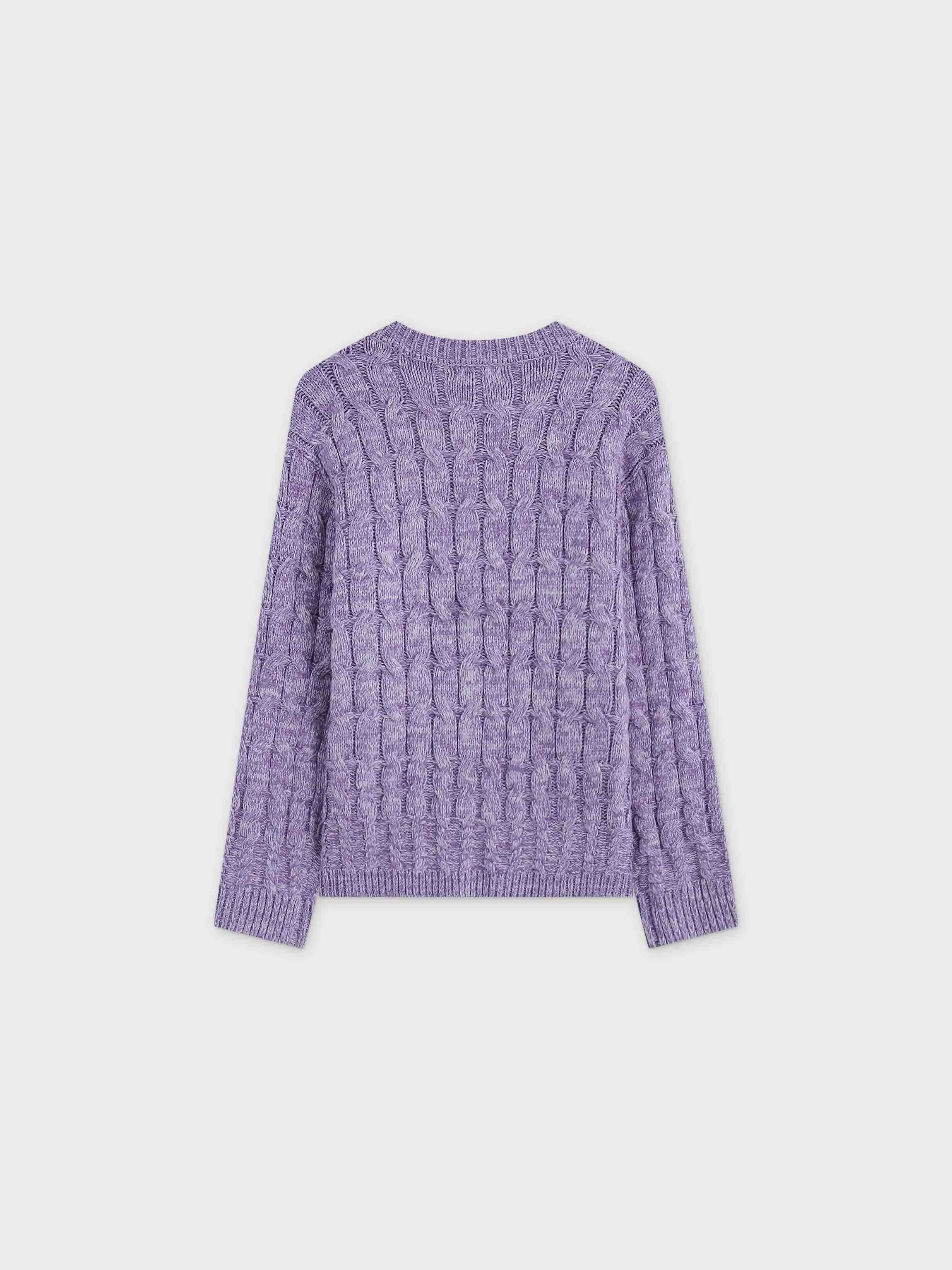 Chunky Heathered Cable sweater-Lavender/White