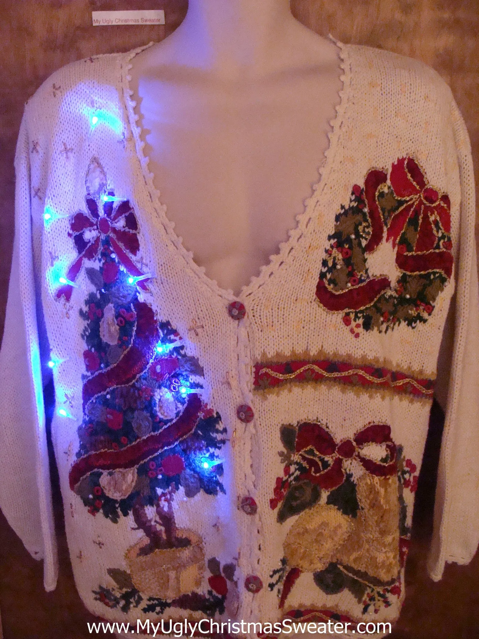 Corny Horrible 80s Cute Christmas Sweater with Lights with Tree