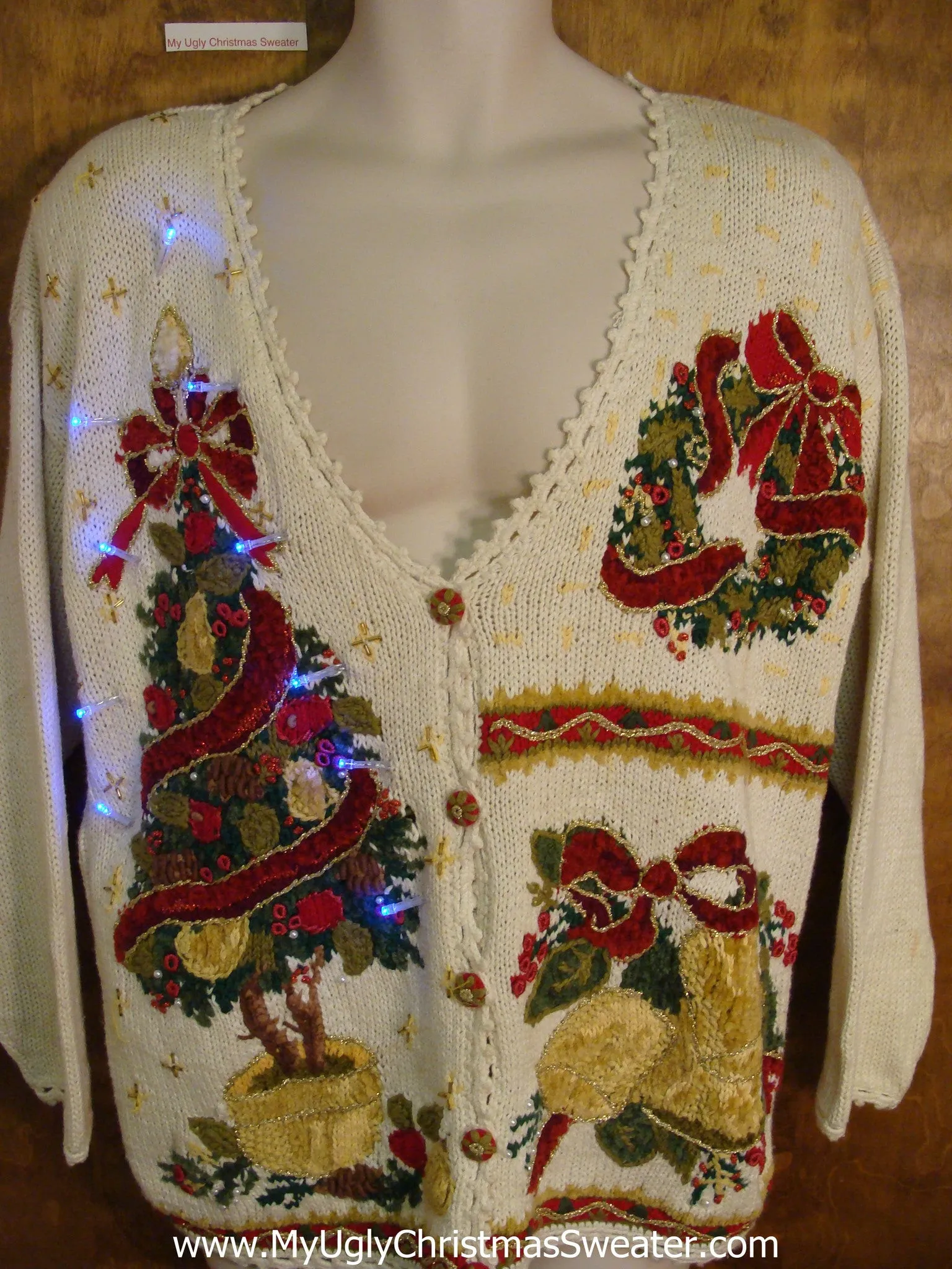 Corny Horrible 80s Cute Christmas Sweater with Lights with Tree