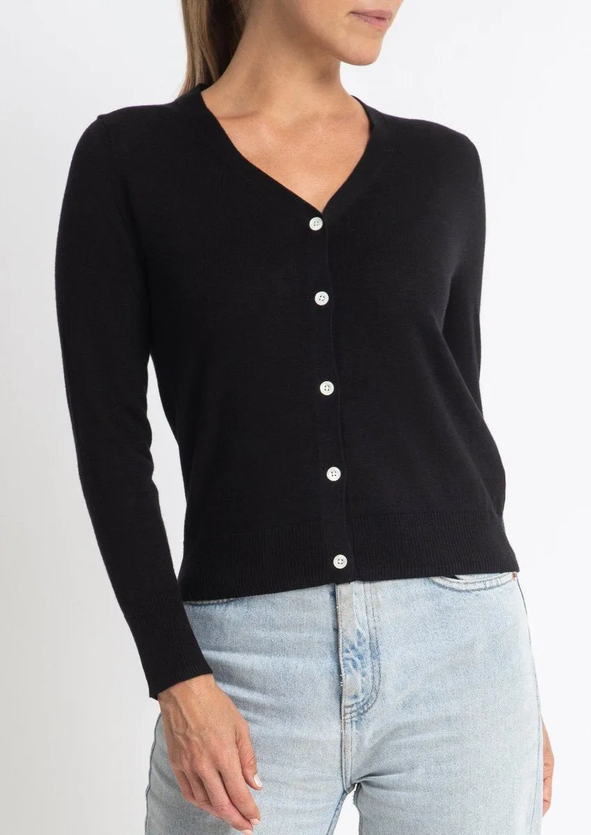 Cotton   Cashmere Superfine V Cardigan in Black