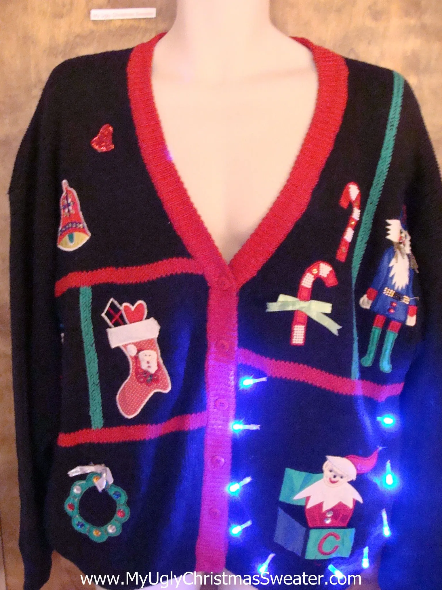 Crazy 80s Fun Christmas Sweater with Lights