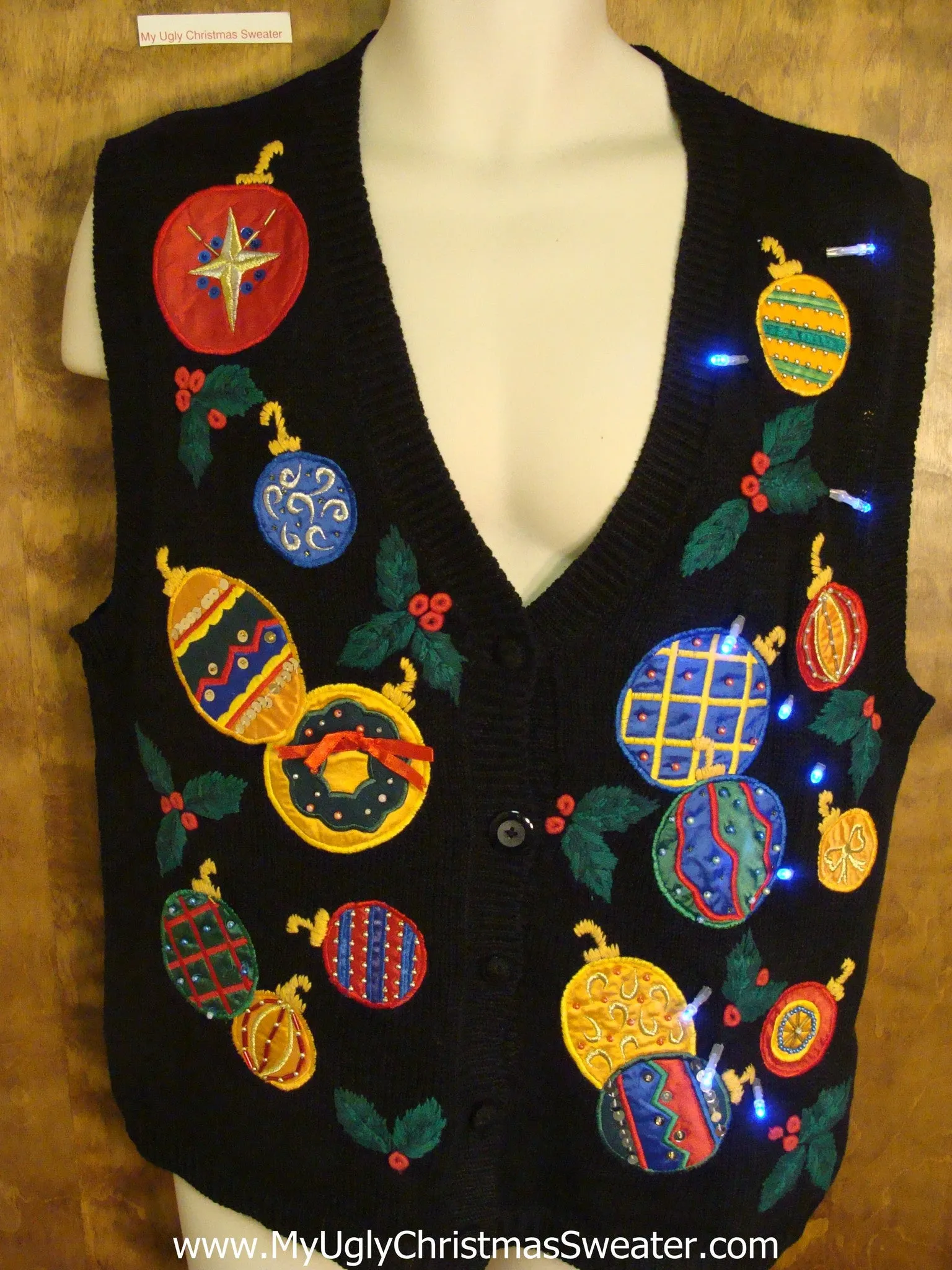 Crazy Colorful Ornaments Light Up Ugly Xmas Sweater Vest