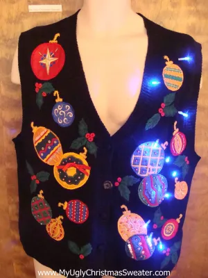 Crazy Colorful Ornaments Light Up Ugly Xmas Sweater Vest