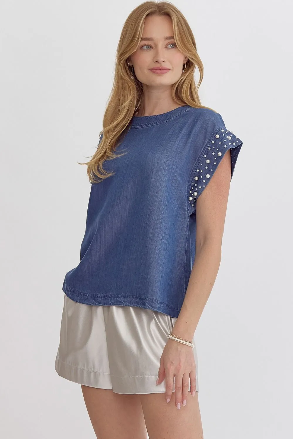 Denim Embellished Top