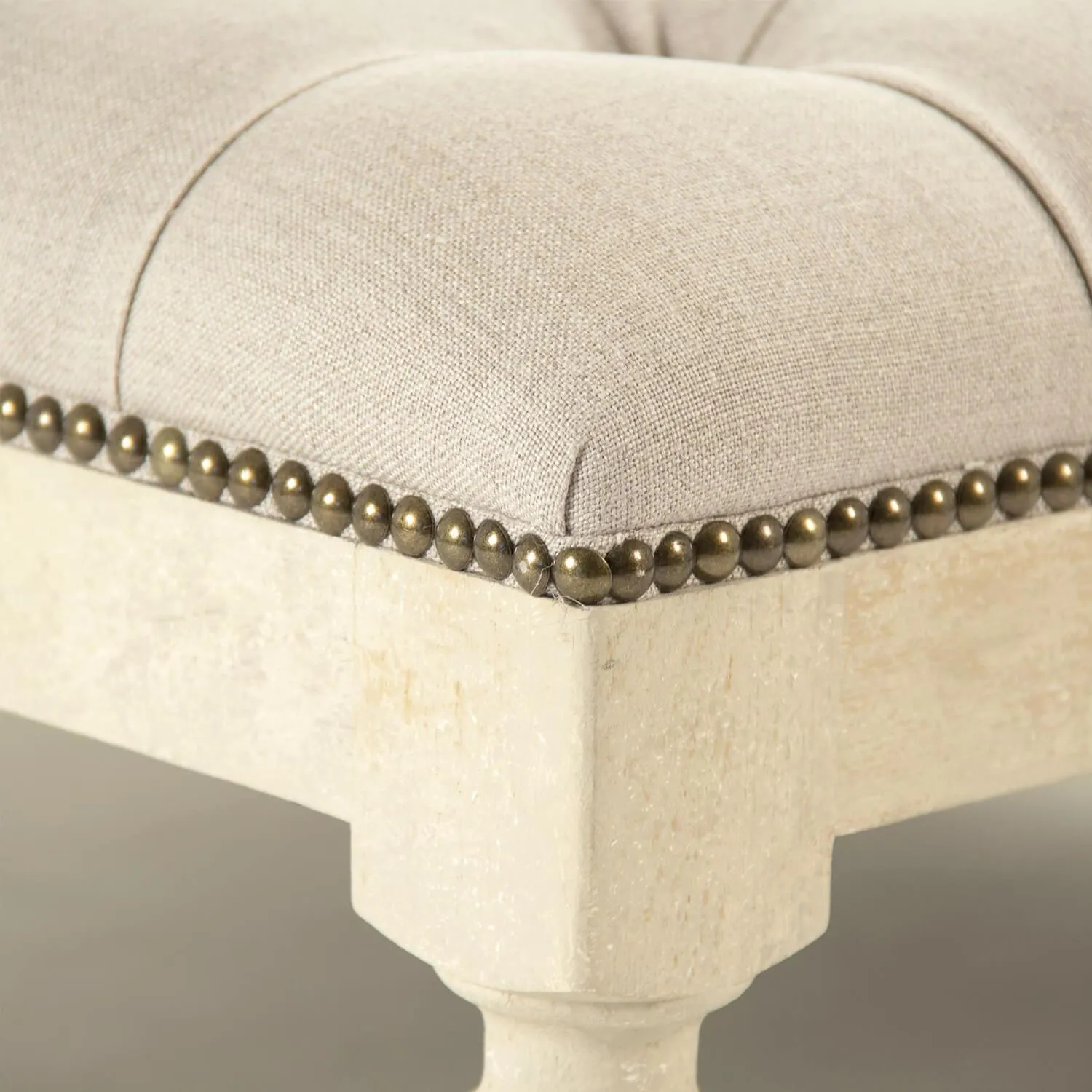 Distressed Off White Square Tufted Ottoman