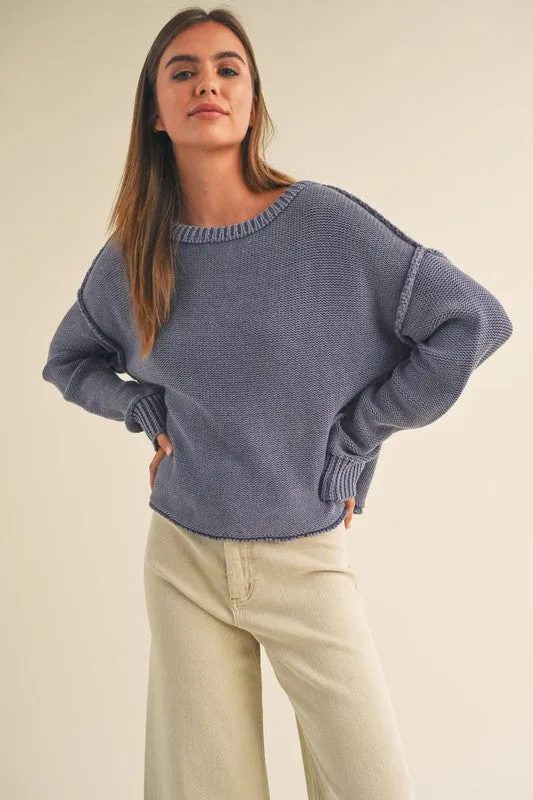 DYE WASH PULLOVER SWEATER (DENIM)