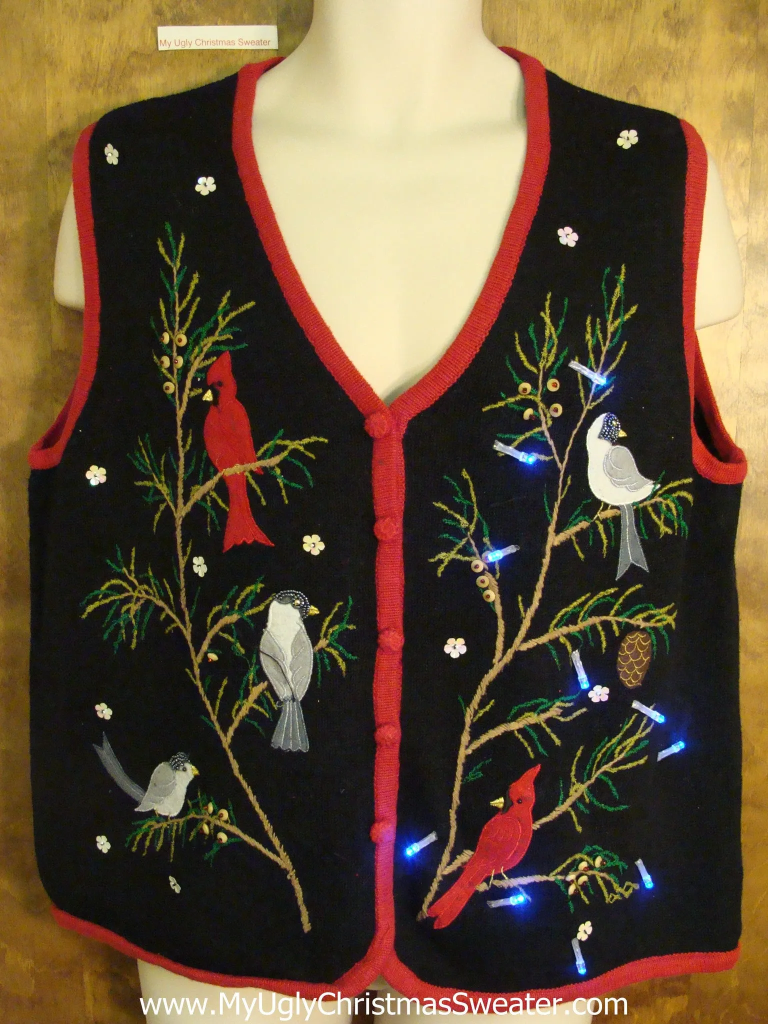 Festive Bird Party Light Up Ugly Xmas Sweater Vest