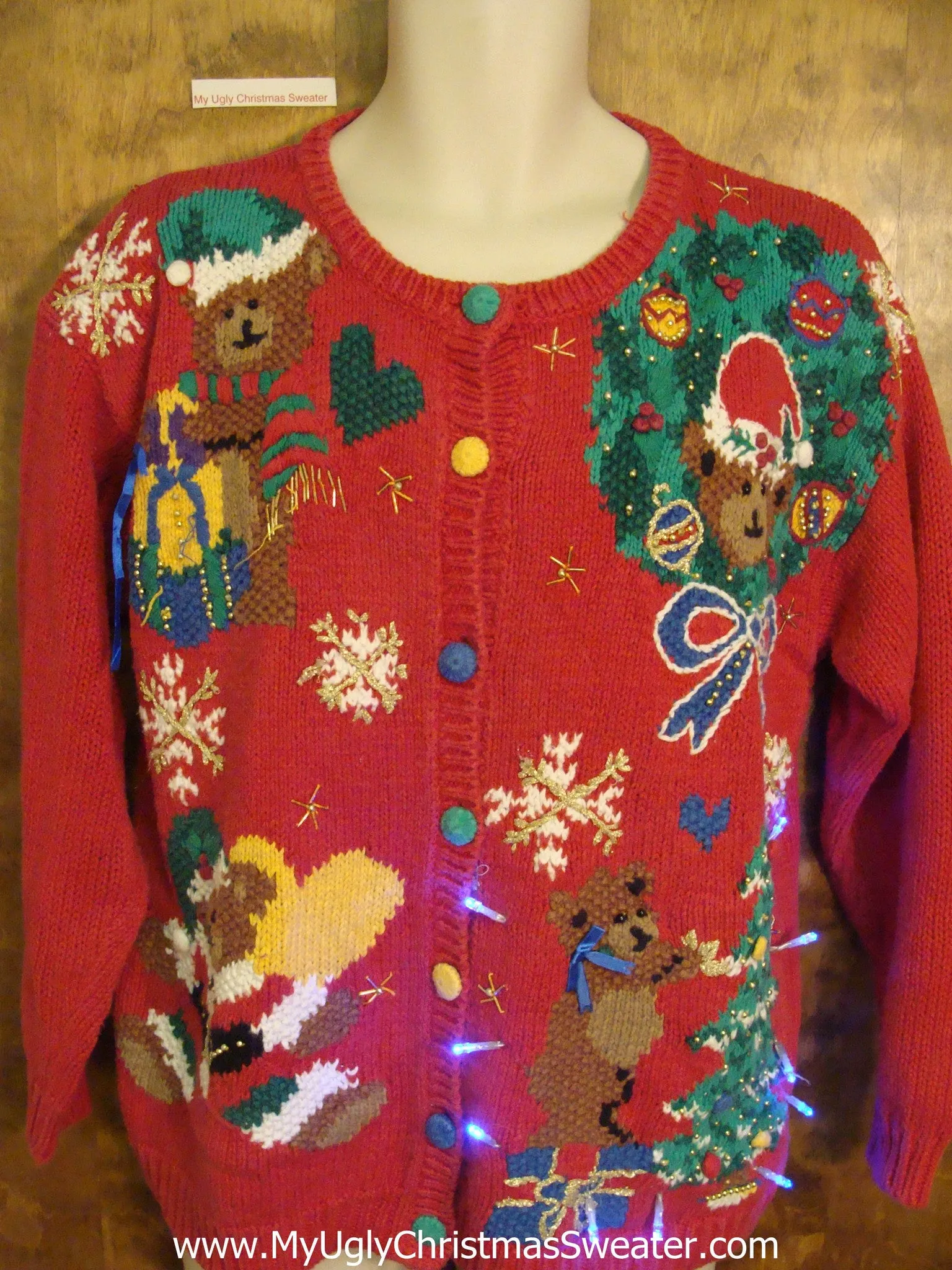 Festive Santa Bears Tacky Xmas Sweater with Lights