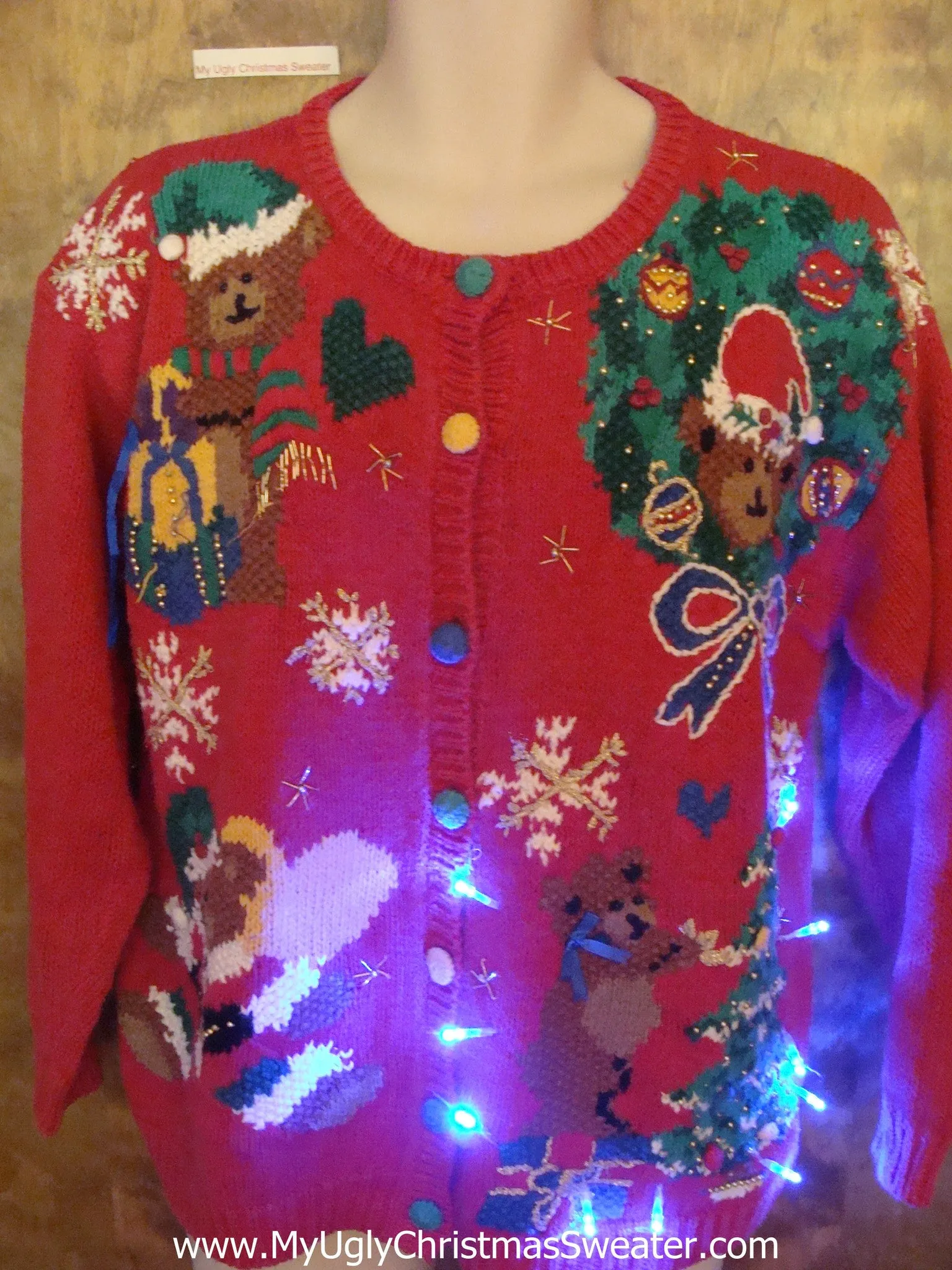 Festive Santa Bears Tacky Xmas Sweater with Lights