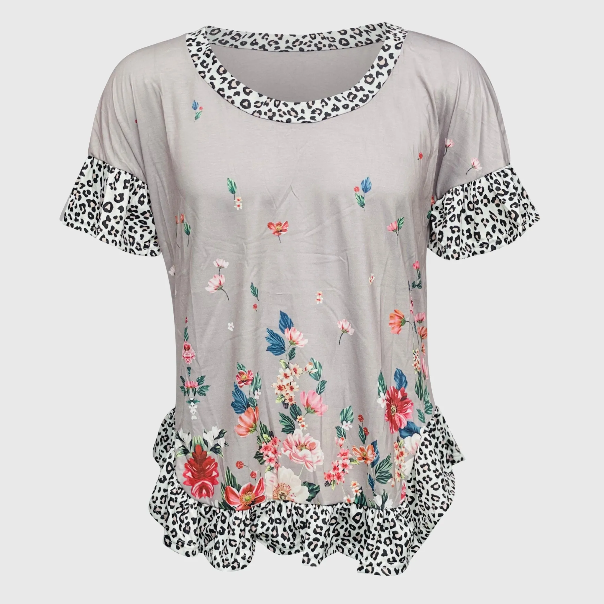 Floral Cheetah Gray Tunic Top