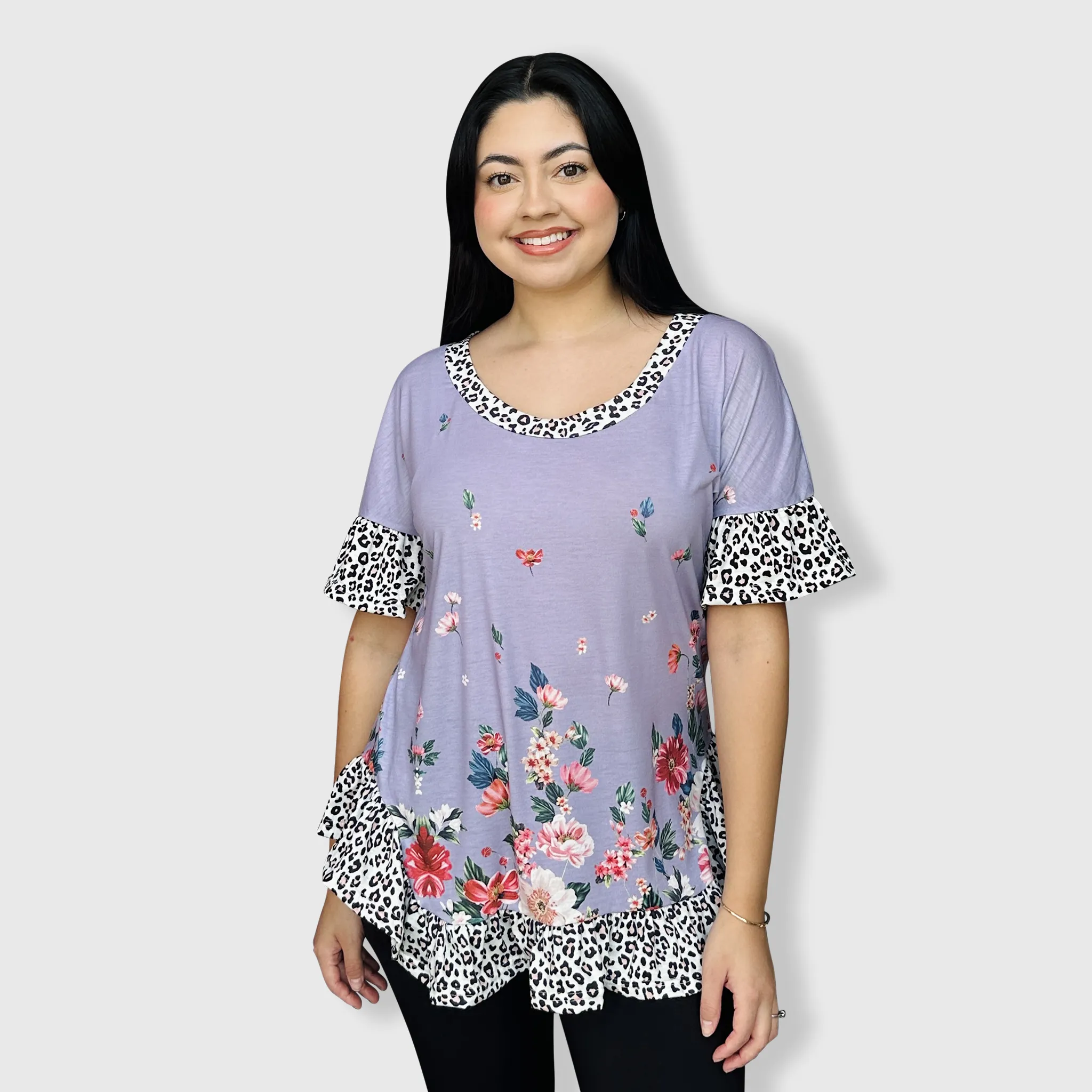 Floral Cheetah Lavender Tunic Top