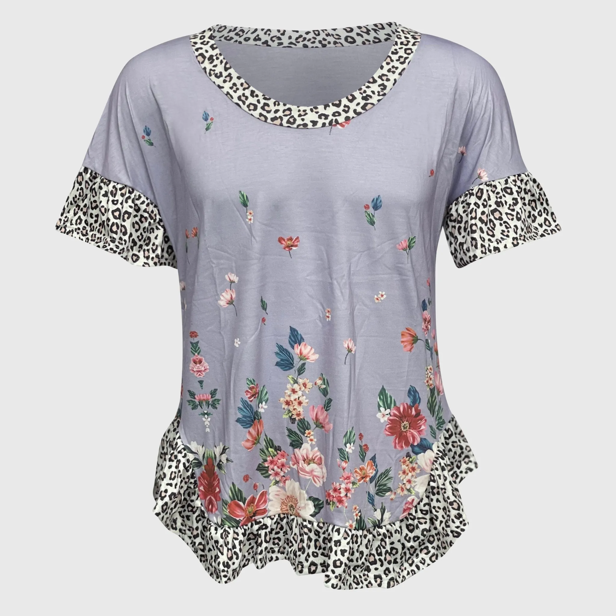 Floral Cheetah Lavender Tunic Top