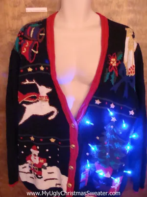 Flying Reindeer and Tree Light Up Ugly Christmas Jumper