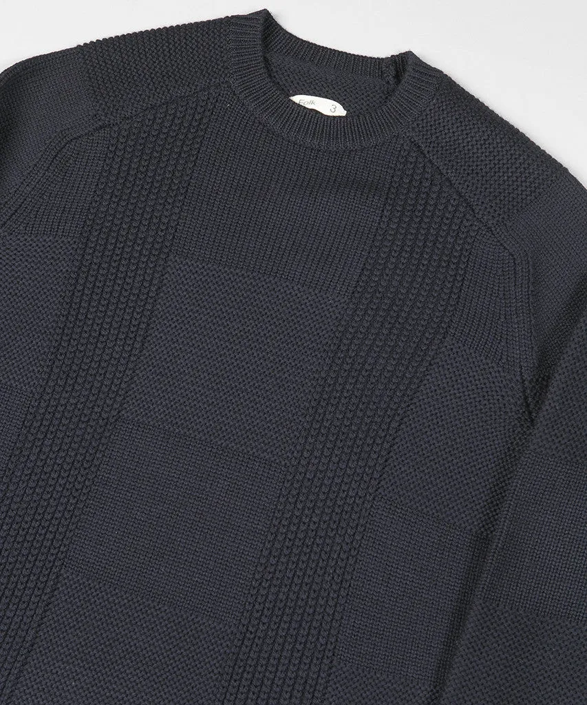 Folk Check Knit Jumper Navy