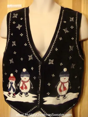 Funny Christmas Sweater Vest Skating Snowmen