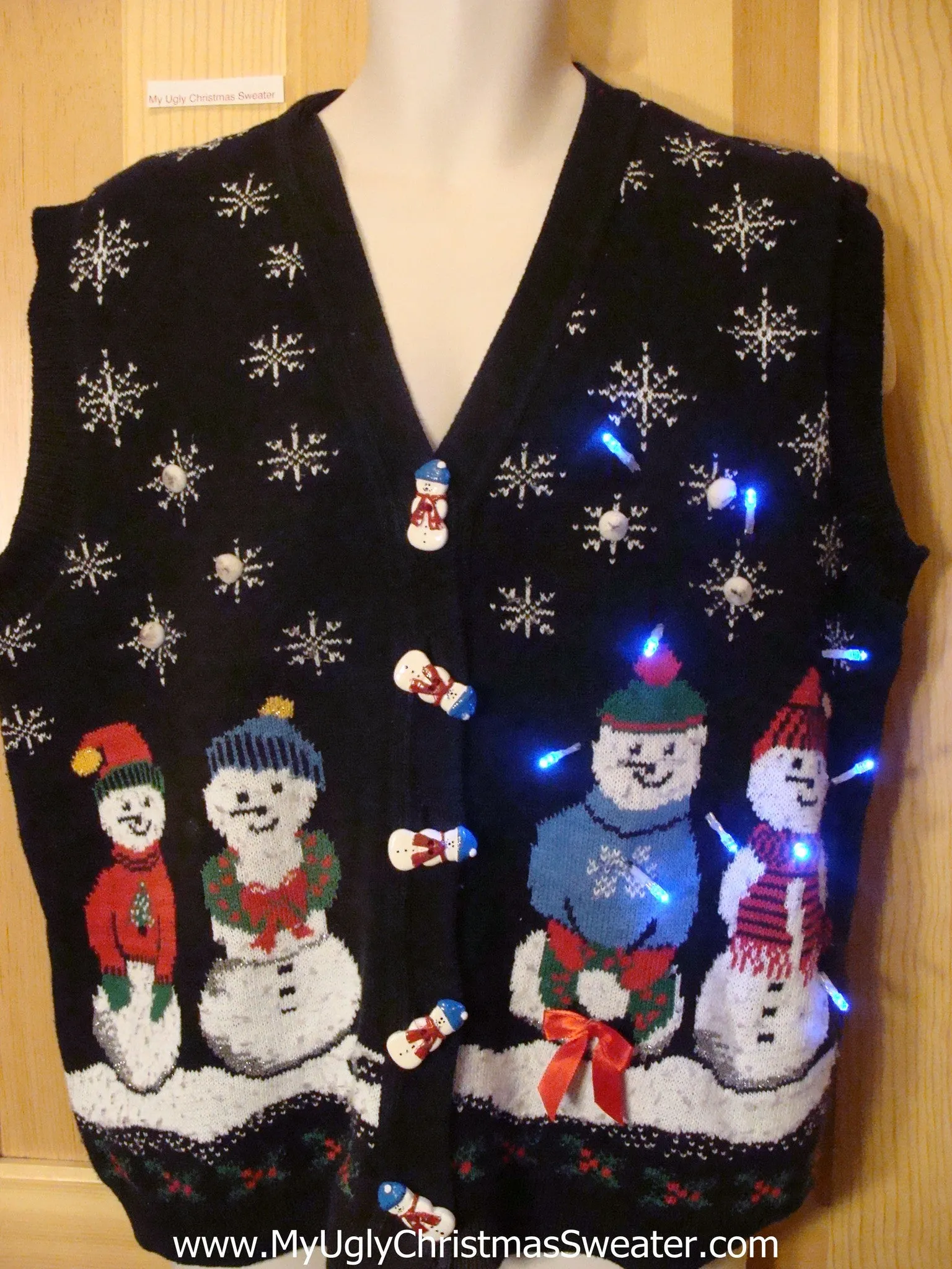 Funny Christmas Sweater Vest with Lights Snowmen 2sided