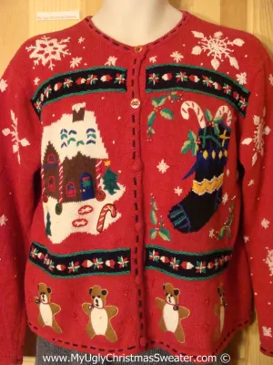 Gingerbread Themed Tacky Christmas Sweater with Bears (f1355)