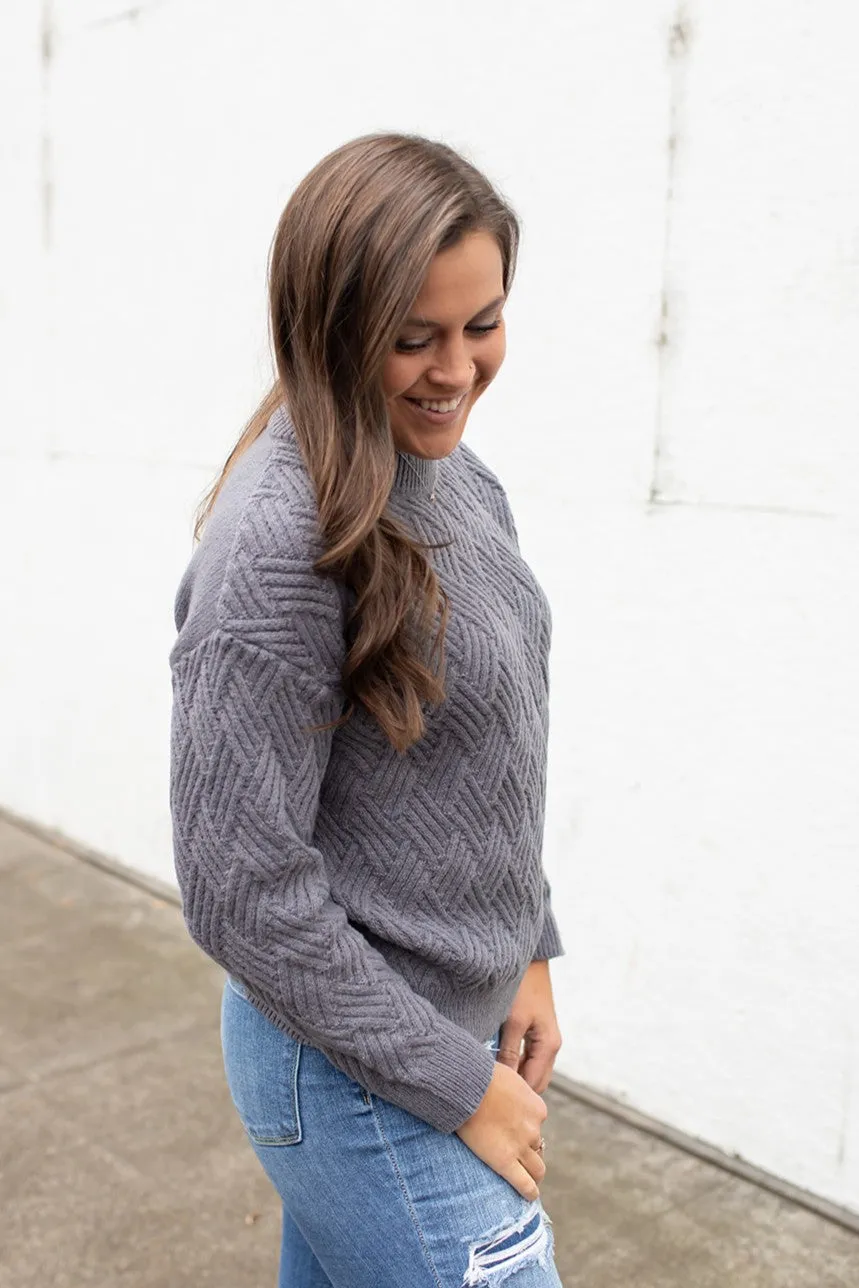 Gray Crisscross Knit Chunky Sweater (SM-XL)