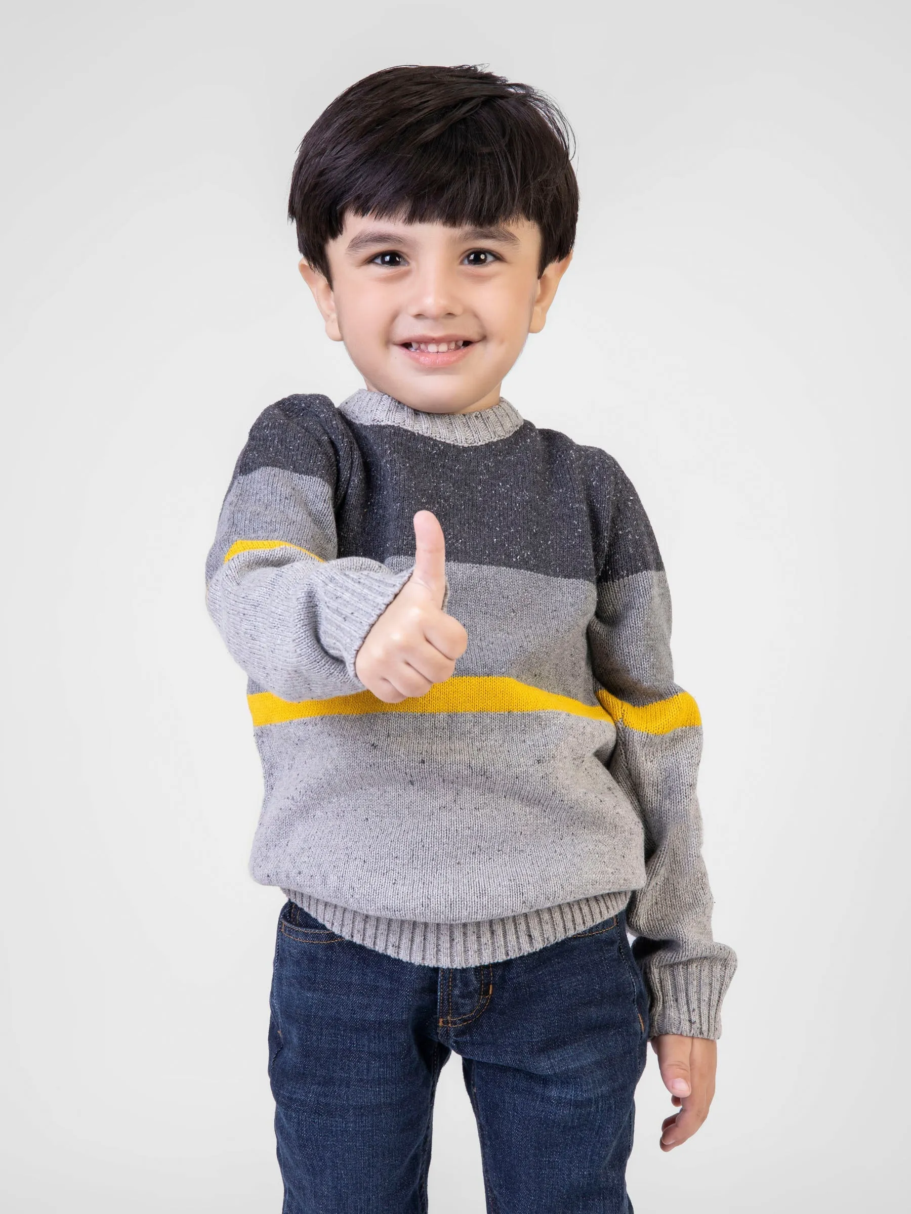 Grey & Yellow  Casual Crew Neck Jumper