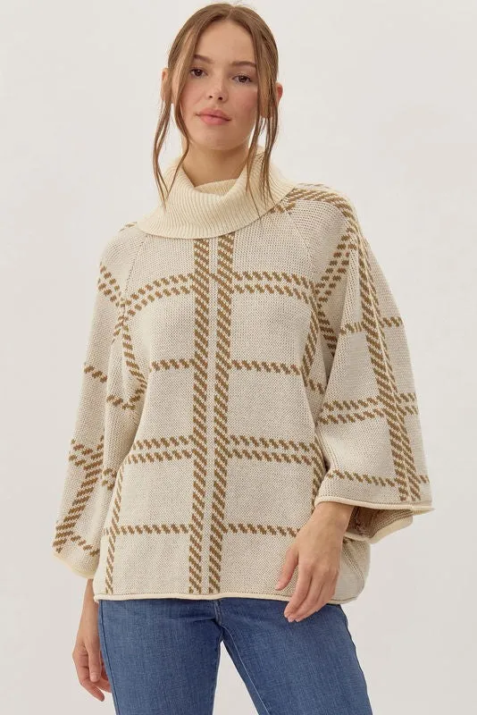 Hawn Check Print Batwing Sweater